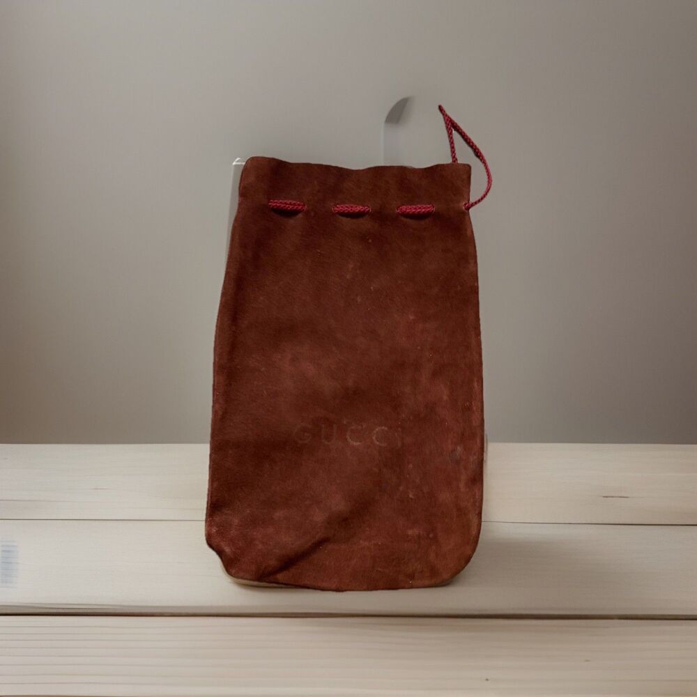 GUCCI VINTAGE  SUEDE DRAWSTRING WINE BOTTLE  BAG burgundy New